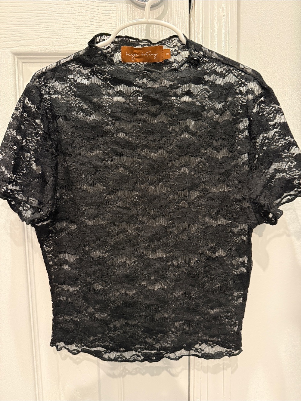 Lacy Short-Sleeve Black Lace Top. Size small